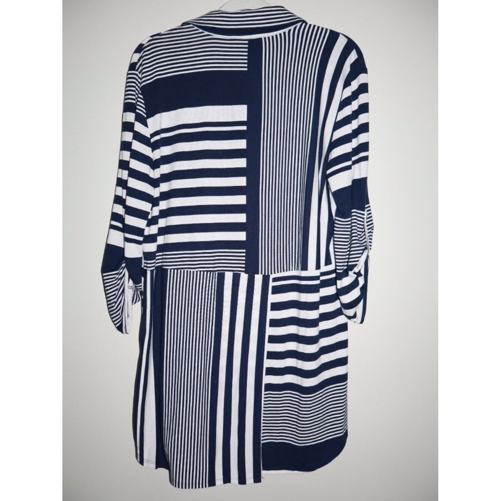 Coastal Nautical Ali Miles Tunic Top S Navy White Striped Colorblock Button Down - Picture 8 of 8